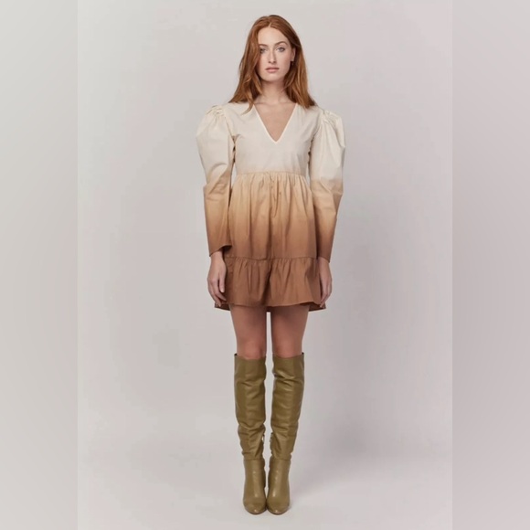 STELLA PARDO x Anthropologie Dip Dyed Puff Sleeve Mini Dress sz S - Picture 4 of 6